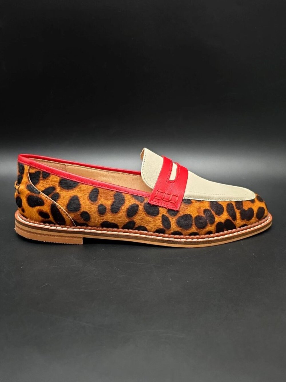 Boden Nya White Leopard Red Slip-on Penny Loafers Women's Size US 8 EU 39 NEW - Picture 9 of 12